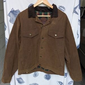 Koolah Vintage Waxed Cotton Jacket Plaid Lined Made In Canada Size Medium
